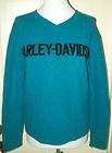 HARLEY DAVIDSO​N ladies turquoise wool blend v neck sweater M