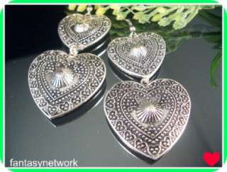 Ethnic Miao Tibet Silver Heart Dangle Earrings T41  