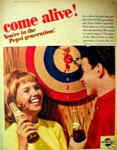 1965 Pepsi Cola Soda Pop Bottle Dart Board Print AD  
