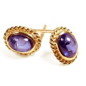  Cabochon Sapphire 18k Yellow Gold Rope Braided Earrings 