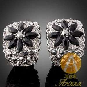 ARINNA Swarovski Crystal Black Onyx Flower Stud Earring  