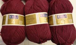 Here are 6 skeins of beautiful Berella 4 medium and dark orchid yarn 