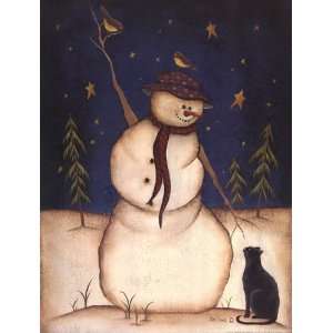    Snowmen with Black Cat by Kim Lewis 12x16