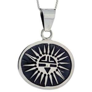  Sterling Silver Round Sun Pendant (27mmx33mm): Jewelry