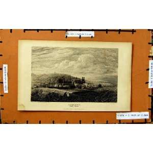  1814 View Caernarvon Wales Houses Antique Print