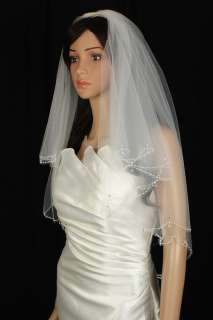 2T Diamond White Hand Crystal Beaded Elbow Bridal Veil  