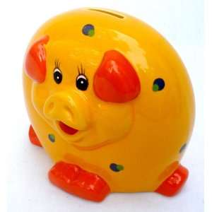  5.75 Tall Ceramic Piggy Bank   Yellow [Toy] Toys & Games