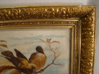 Antique VICTORIAN Folk Art BIRD Still Life OLD Nature PAINTING  