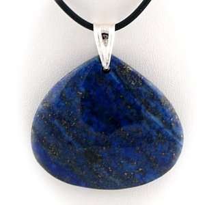 Blue Lapis Gemstone Pendant Rubber Cord Necklace Sterling Silver Bail 