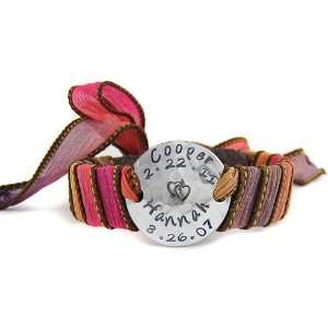  Personalized Silver Bracelet   Silk Ribbon Jewelry
