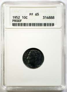 1952 Roosevelt Dime Silver Coin ANACS PF 65  