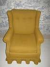   1967 Gold Upholstered Colonial Early American Wing Back Chair