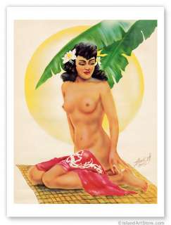 HAWAIIAN Vintage Print HAWAII Pin Up Girl Hula Beauty  