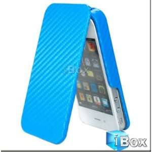  CARBON FIBER LEATHER CASE for APPLE iPHONE 4 4G BLUE Cell 