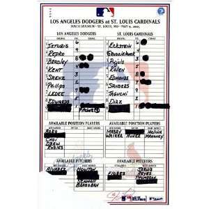  Cardinals vs. Dodgers 5 09 2005 Game Used Lineup Card 
