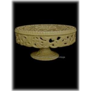  Lace Pastel Yellow Pedestal Cake Stand Plate Platter 