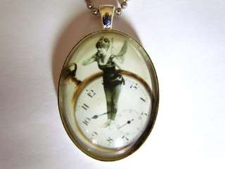 STEAMPUNK POCKET WATCH FAIRY ALTERED ART FAIRIES LARGE BUBBLE NECKLACE 