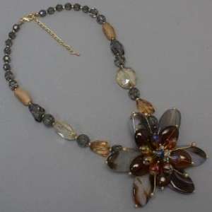   Decorative Beads Stones Flower Statement Necklace Earrings Jewelry