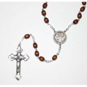  Godfather Brown Oval Wood Rosary 