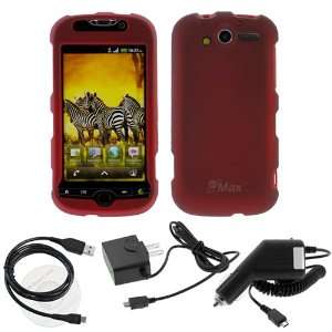  GTMax Red Hard Snap on Case + Car Charger + Home Charger + USB Sync 