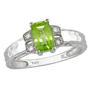  Peridot and Diamond Accent Ring in 10k White Gold Jewelry