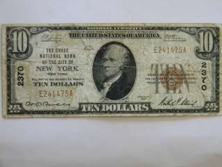 1929 Ten Dollar Chase National Bank of N.Y. National Currency Note 