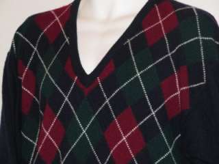   of ELGIN 100% Cashmere Argyle V Neck Sweater~44~L~Scotland  