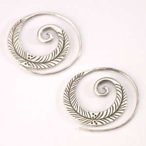  Karen thai tribe silver fern spiral pair of earrings by 
