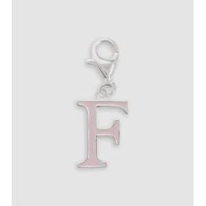 Solid 925 Sterling Silver Pink Enamel Initial F Charm with Lobster 