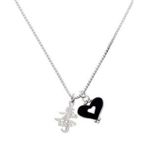   Chinese Symbol Long Life and Black Heart Charm Necklace: Jewelry
