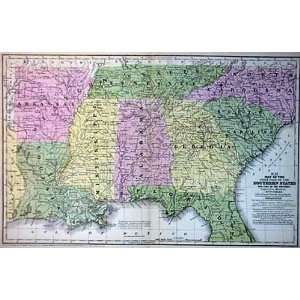  Mitchell 1852 Antique Map of the Southern States