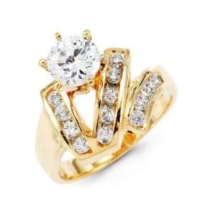    14k Yellow Gold Channel Set Round CZ Band Fashion Ring: Jewelry