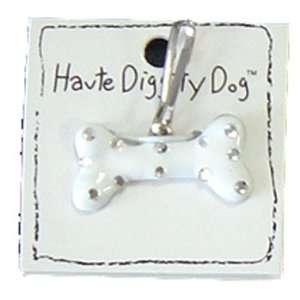 Dog Tags   Bone Dog Tag by Haute Diggity Dog   White with Silver Dots 
