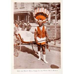  Photolithograph South Africa Zulu Rickshaw Headdress Costume Tribe 