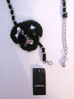 Bebe BLK Jeweled Flower Chain Belt NWT$59~Size M/L~Only One~  