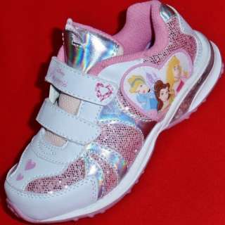 NEW Girls Toddlers DISNEY PRINCESS LIGHTS Pink/White Velcro Fashion 