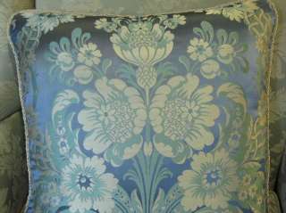 Stunning Slate Blue Antique Silk Brocade Pillow   Large Flowers