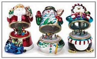 Christmas Santa Snowman Penguin Figurines Music Box Set  