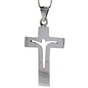   Silver 1 7/8 Polished Crucifix Pendant with Cut Out Jesus: Jewelry