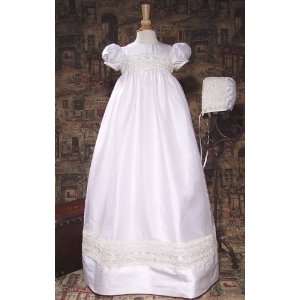  dupioni silk christening gown with organza lace embroidery 
