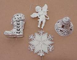 LOT CHRISTMAS ORNAMENTS WHITE SILVER FIGURAL ANGEL BIRD  