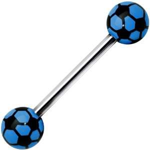 Black and Blue Soccer Ball Barbell Tongue Ring: Jewelry