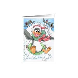 Christmas Sleigh Riding Penguin Card