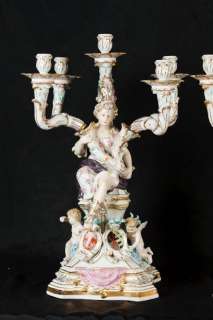 Pair Sevres Porcelain Candelabras French Cherub Maiden Candles  