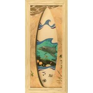  Surf Board Dolphin Wave Framed Beach Print Picture: Home 