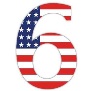 Number 6 #6 # 6 Six USA American Flag Vinyl Car Bumper Sticker Decal 