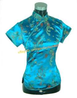 Chinese Woman Dragon&Phoenix Lake Blue Shirt Blouse  