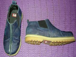   Denim Blue Ankle Boots 8M Thick Sole Slip On EUC Jean Casual  