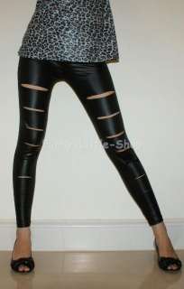 Shiny black Sliced leggings tight pants rock punk pt356  