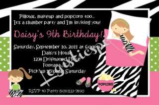 Zebra Sleepover Birthday Invitation U Print   4 Designs  